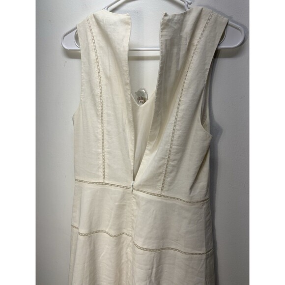 Theory  Women’s Off V Neck Flare Mini Dress Cream Linen Bland Sz 6 - Picture 11 of 14